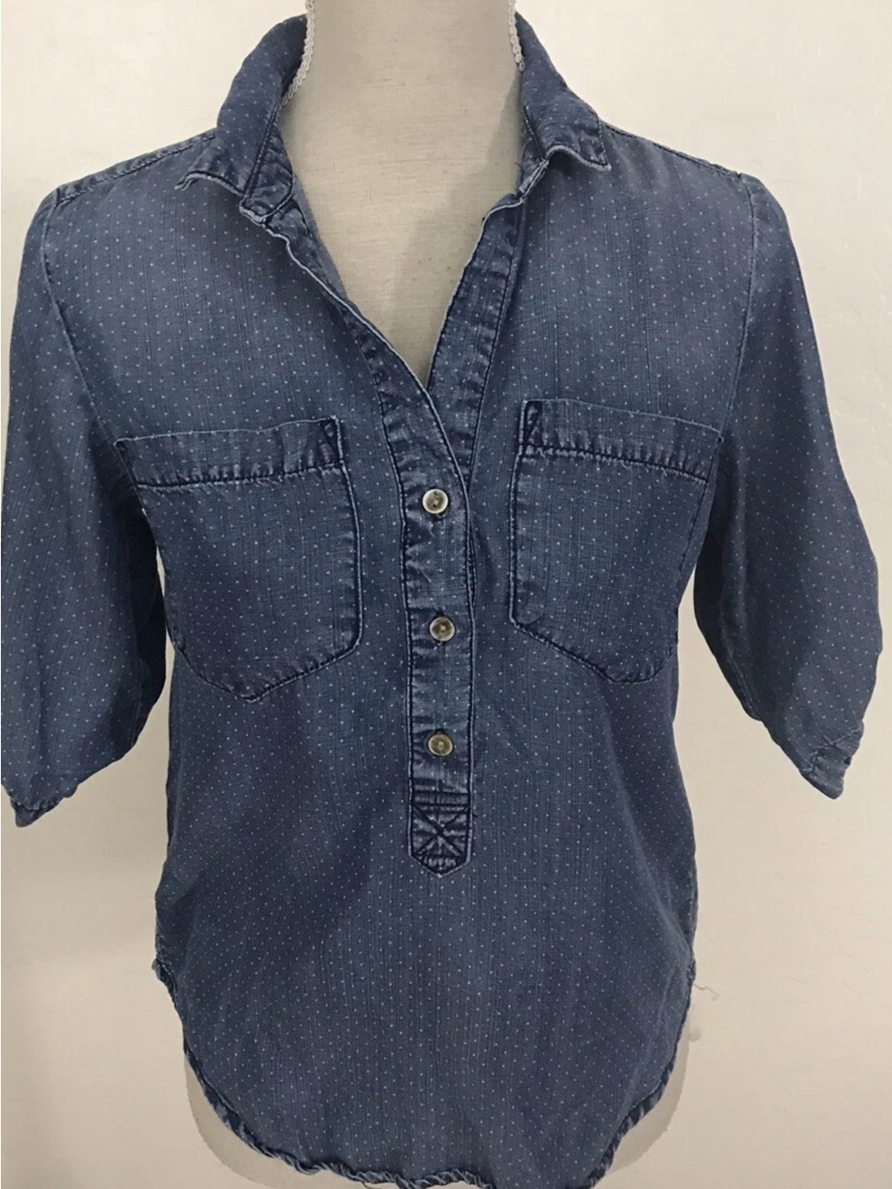 Anthropologie cloth & stone Indigo Dot Half-Button Shirt